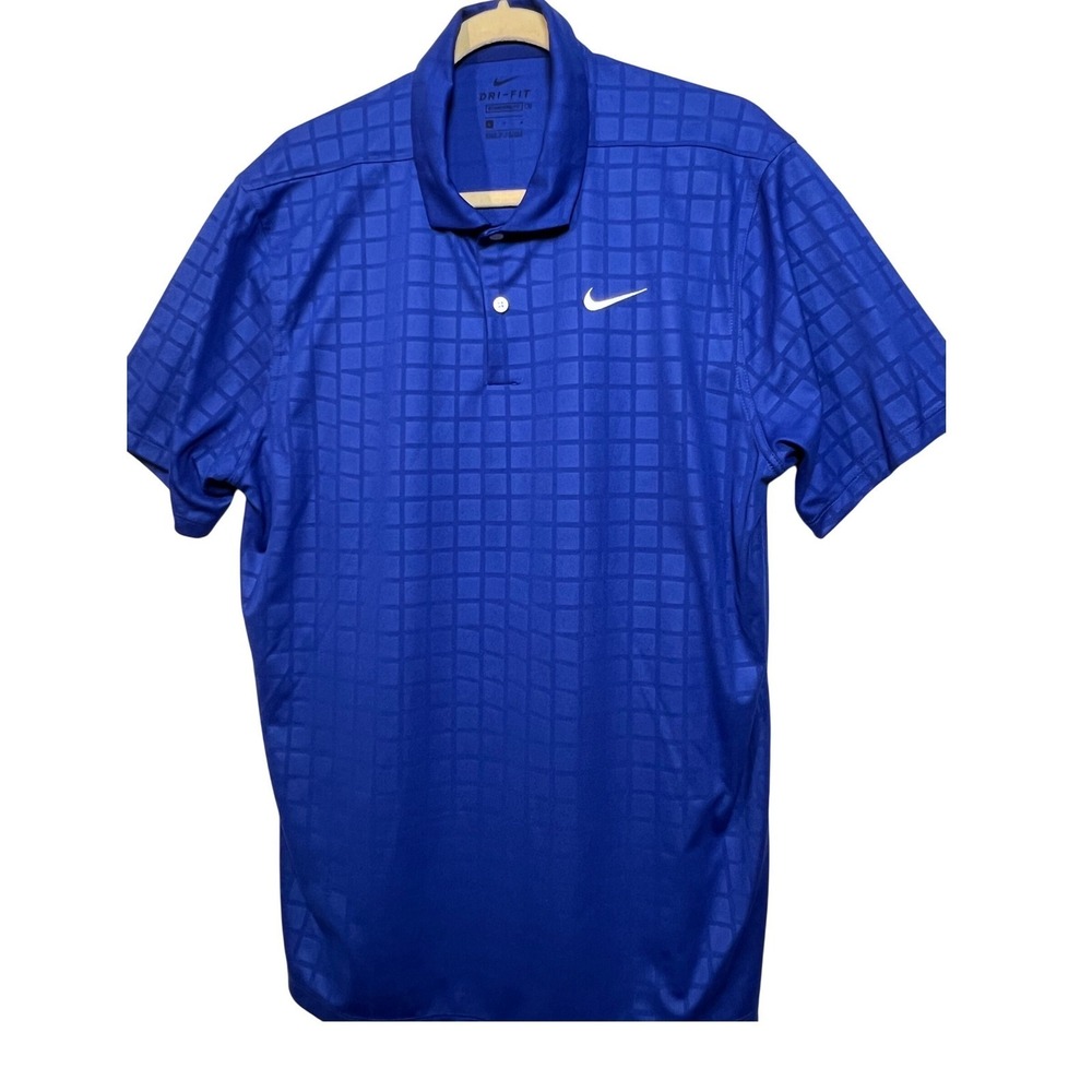 Nike Dri-FIT Mens Royal Blue Grid Pattern Polo Shirt Size Large